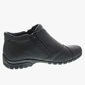 Rieker Black Floral-Embossed Side-Zip Ankle Bootie
